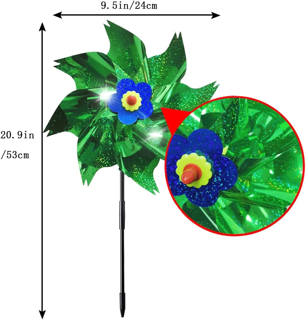 Sparkly Reflective Pinwheels with Stakes, Colorful Wind Spinners Outdoor Bird Scare Devices, Foil