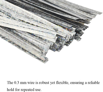 HAHIYO 300Pcs 4inches Holographic Silver Metal Twist Ties Bread Candy Coffee Bag Ties Plant Garden