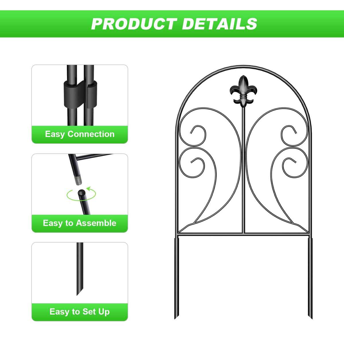 Decorative Garden Fence 10 Pack, Total 24in(H)x10ft(L) Animal Barrier Fence