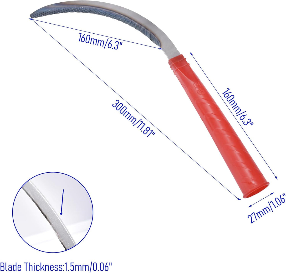1pce 300mm/11.81in Carbon Steel Billhook Brush Clearing Sickle for Grass,Weeding Tools for
