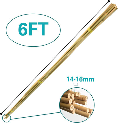 20pcs Bamboo Stakes 6 Feet, 6FT Garden Stakes Multi-Purpose, 5/8" Dia Plant Stakes for Tomatoes