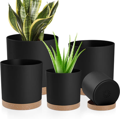 Plant Pots with Drainage Holes and Saucers – 7, 6.5, 6, 5, 4 Inch Plastic Planters for Indoor