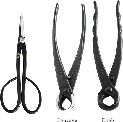 Wazakura Made in Japan 5PCS Bonsai Tool Kit with Roll Bag: Yasugi Steel Satsuki Bonsai Scissors