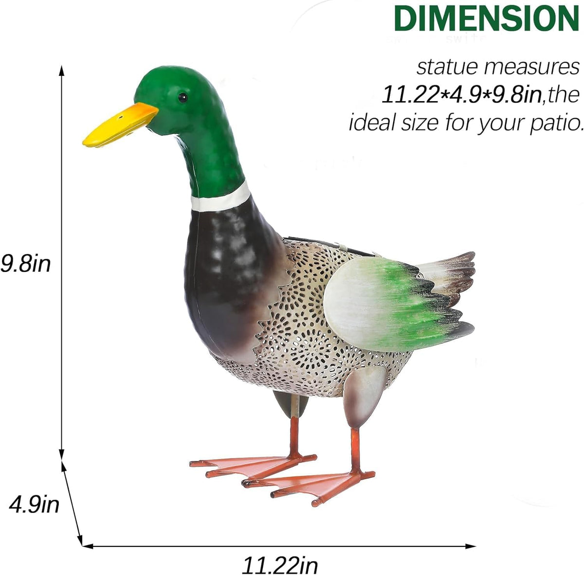 Solar Ducks Outdoor Statue ，Metal Duck Garden Decor ，Lawn Animal Statue Mallard Duck Art ，Gifts for