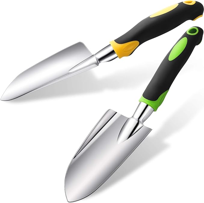 2 Pcs Garden Trowel Hand Shovel Tool Soil Scoop with Soft Rubberized Non Slip Handle Aluminum Alloy