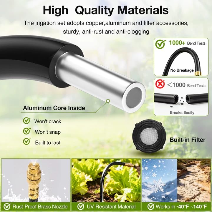 Pro-Series Drip Irrigation System, 200FT 1/4" Garden Watering System with 32pcs 360° Bendable