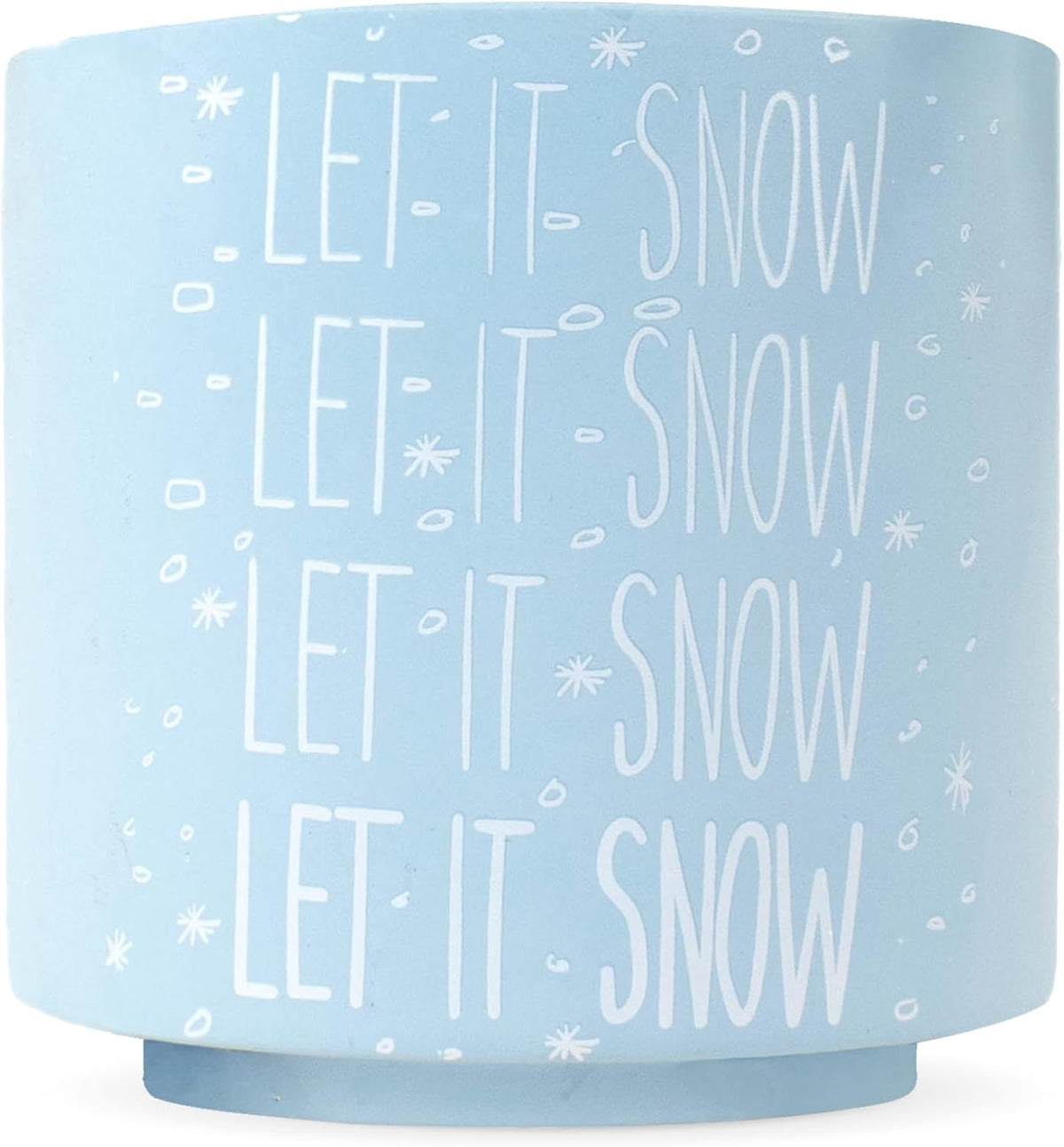 Ceramic Holiday Planter Pot, Let it Snow Design, Powder Blue & White, Holds 4" House Plant or