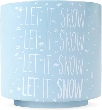 Ceramic Holiday Planter Pot, Let it Snow Design, Powder Blue & White, Holds 4" House Plant or