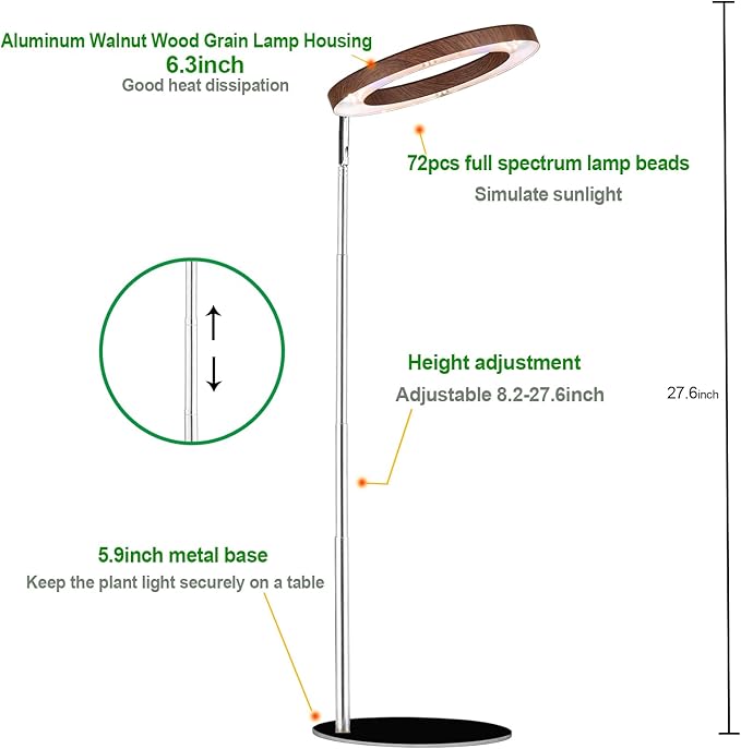 yadoker 144 LEDs Plant Grow Light for Indoor Plant,Aluminum Walnut Wood Grain Desk LED Grow Light