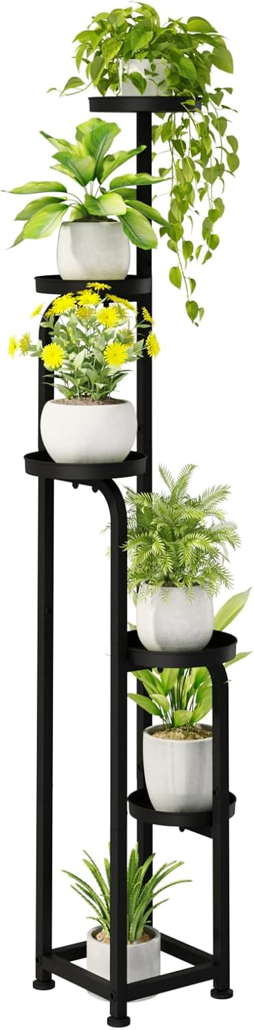 Bamworld Tall Plant Stand Indoor Outdoor, Corner Metal Flower Pot Stands for Multiple Plants, 5