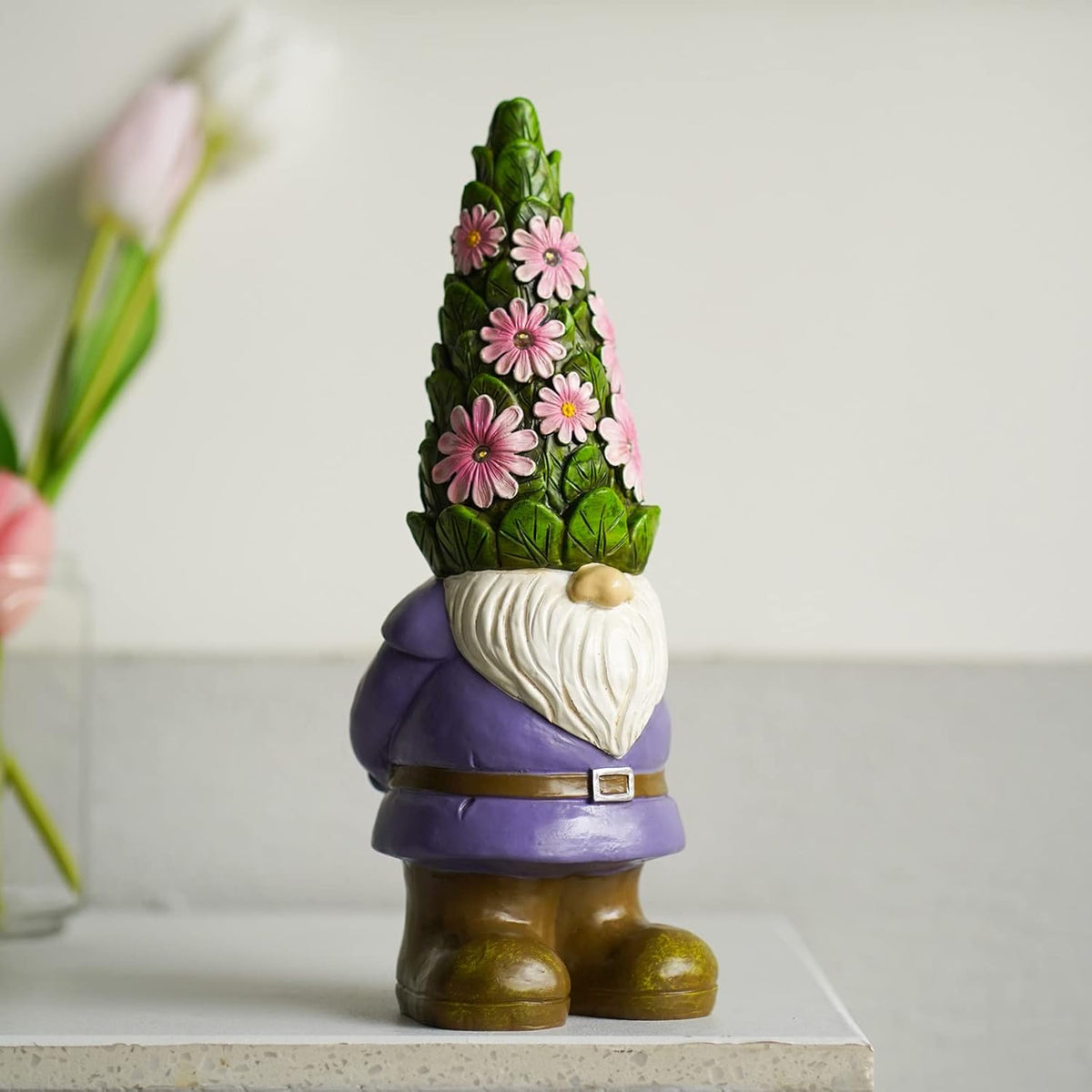 Nacome Garden Outdoor Statues Gnome with Succulent and 7 LED Lights - Lawn Decor for Patio