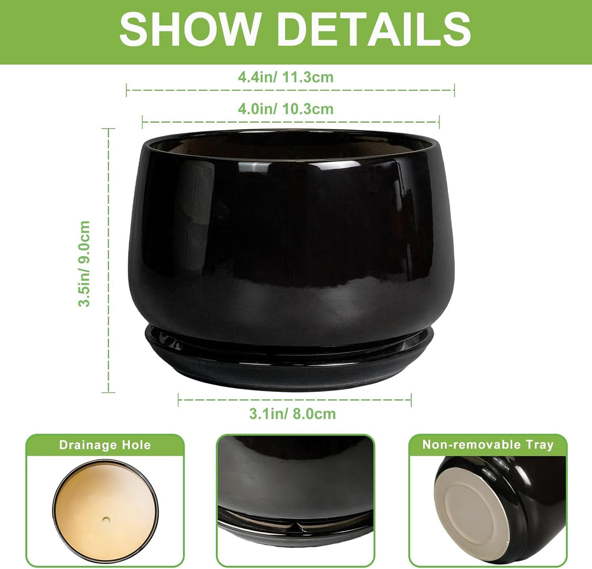 G EPGardening Small Ceramic Planter - 4 Inch Succulent Pots with Drainage Hole & Sacuer, Flower