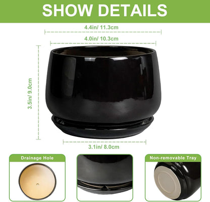 G EPGardening Small Ceramic Planter - 4 Inch Succulent Pots with Drainage Hole & Sacuer, Flower