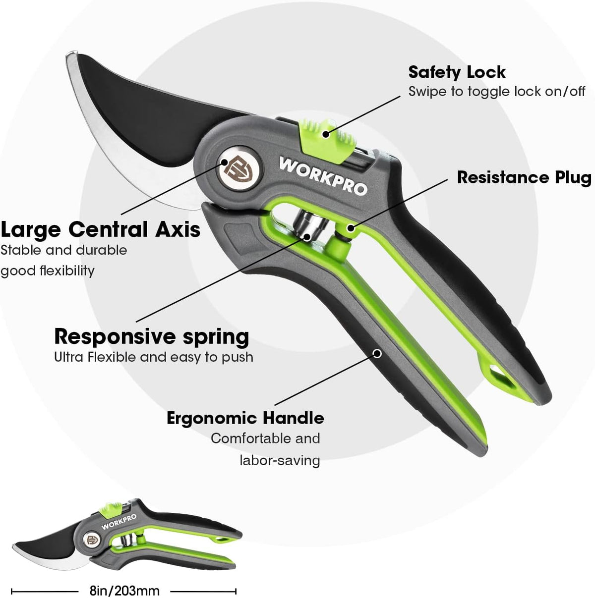WORKPRO Bypass Pruning Shears, 8’’ Stainless Steel Gardening Hand Pruner, Professional Garden