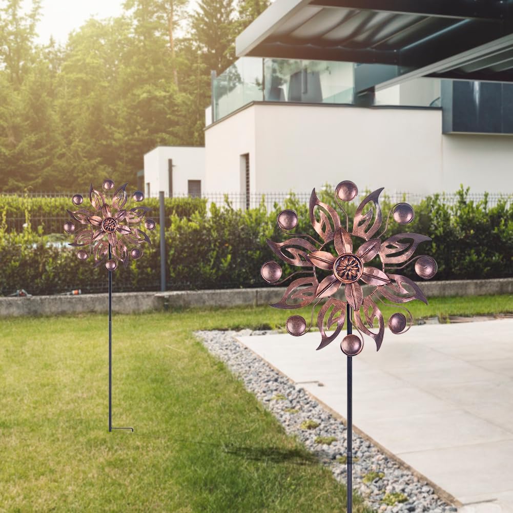 VEWOGARDEN 2PCS Outdoor Wind Spinner,Metal Wind Spinners Yard Decor Pinwheel,Copper Wind Sculptures