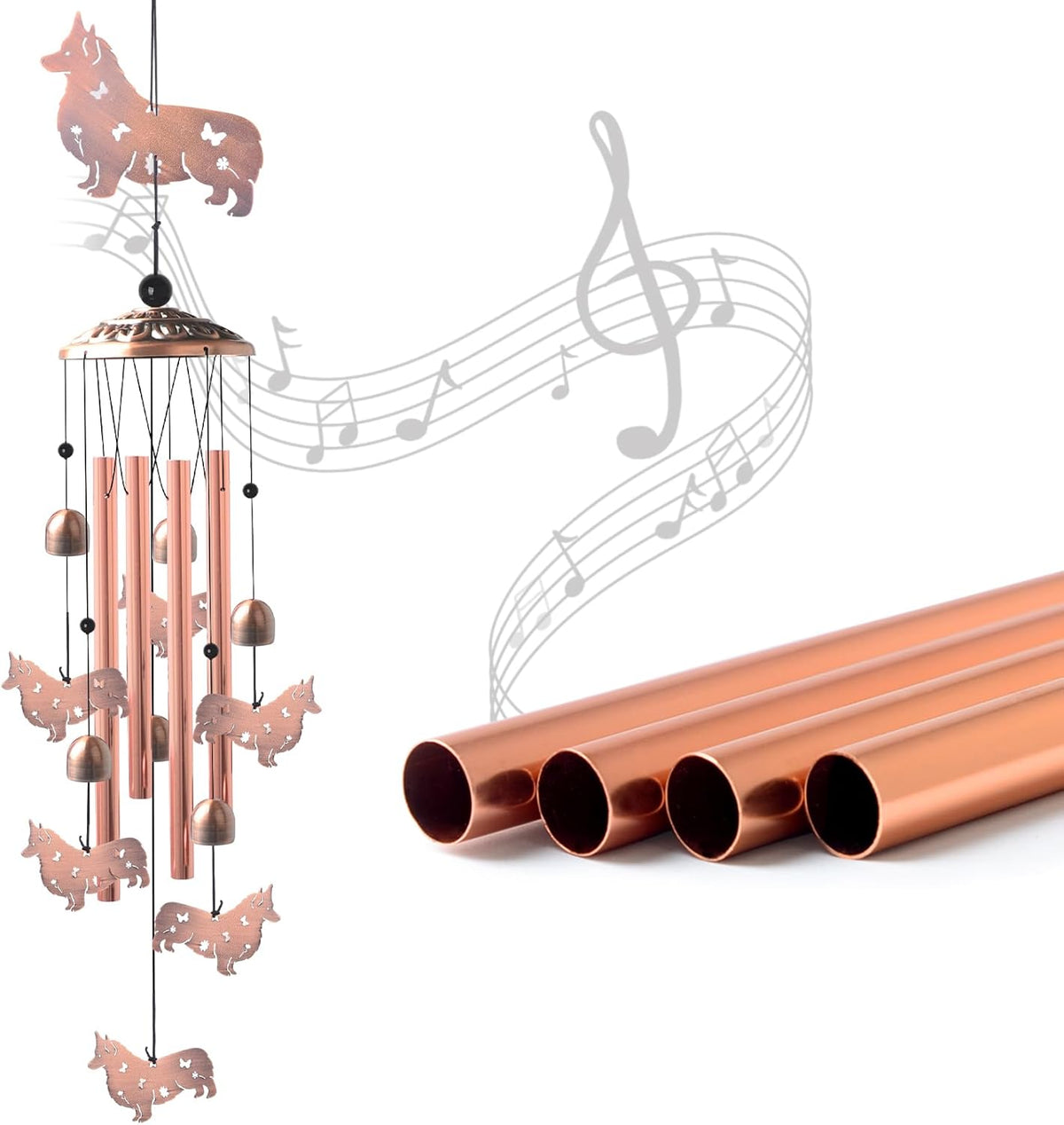 Dachshund Wind Chimes - Handcrafted Brass Unique Outdoor Musical Decor for Garden,Patio & Nursery