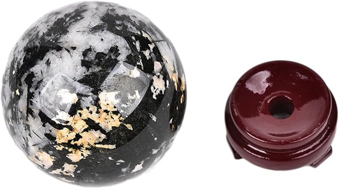 JIC Gem Large Black&White Crystal Sphere with Stand Black and White Tourmaline Crystal Ball Sphere