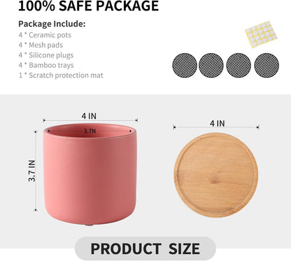OMAYKEY 4 Inch Ceramic Plant Pot with Saucer, Multicolor Planters Pots with Drainage Hole and Mesh