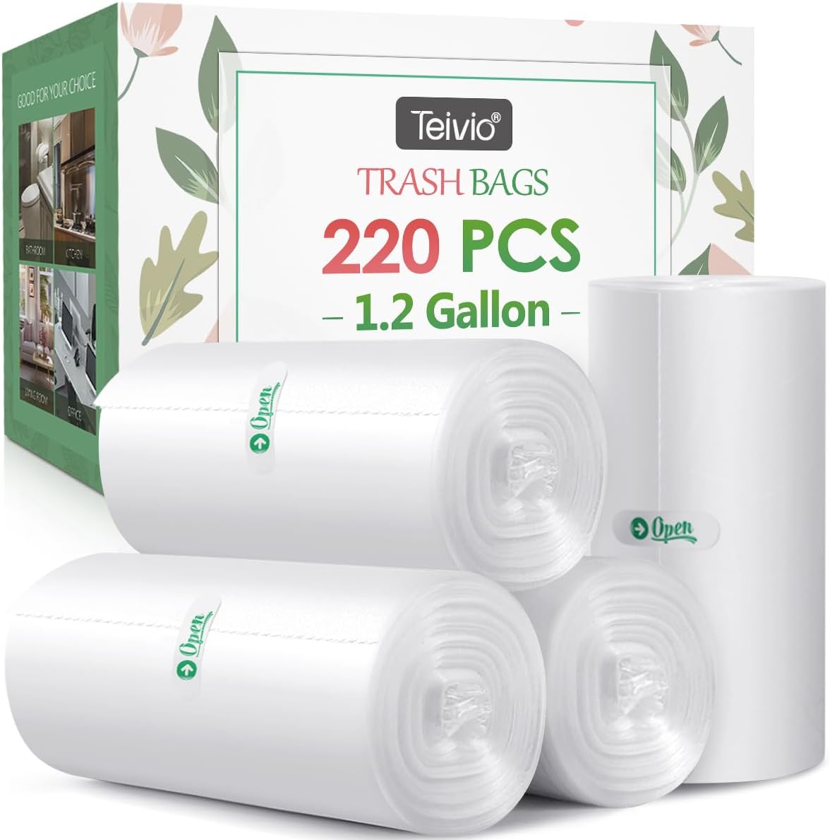 1.2 Gallon 220 Counts Strong Trash Bags Garbage Bags, Bathroom Trash Can Bin Liners, Small Plastic