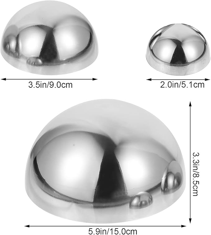 YARDWE 3pcs Gazing Ball Stainless Steel Hollow Ball Half Round Ball Mirror Ball Outdoor Hemisphere