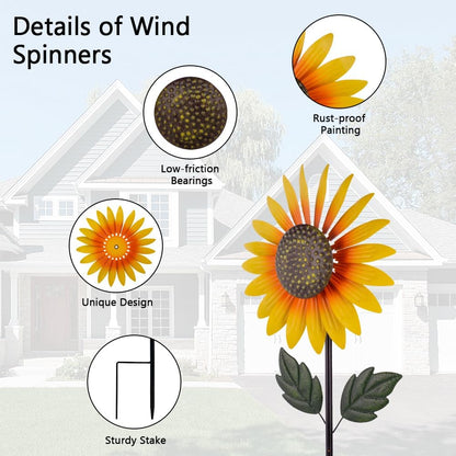 Yard Wind Spinner Outdoor,Garden Wind Spinners & Wind Sculptures,Sunflower Windmills Lawn