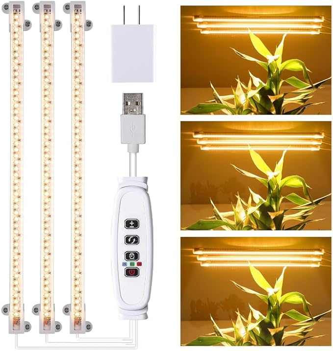 3 Head LED Grow Light Strips for Indoor Plants Full Spectrum 3500K, 144 LEDs Plant Light Bar with