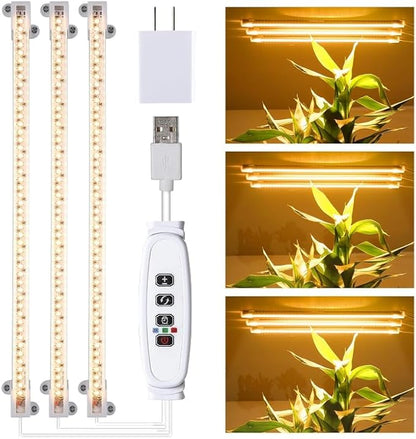 3 Head LED Grow Light Strips for Indoor Plants Full Spectrum 3500K, 144 LEDs Plant Light Bar with