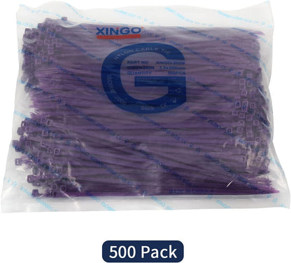 XINGO 8 Inch Purple Cable Zip Ties (500 Pack), 40 Lbs Tensile Strength-Heavy Duty, Self-Locking
