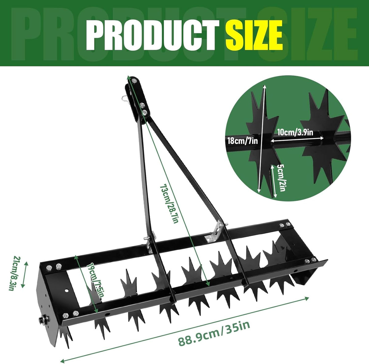 35-Inch Spike Tow Behind Aerator for Lawn Tractor, Pull Behind Aerator for Riding Mower with Steel