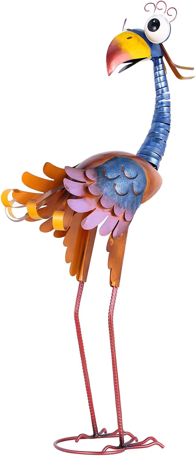 Tooarts Metal Garden Bird Statue Standing Animal Backyard Ornaments Outdoor Sculpture for Lawn