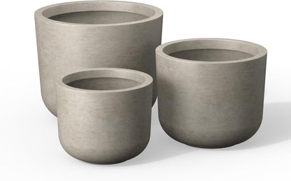 Kante 13",11",9" Dia Weathered Concrete Round Planters (Set of 3), Outdoor Indoor Modern Planter