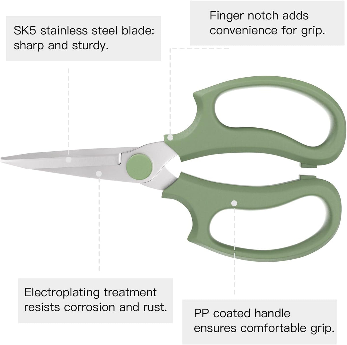 Housolution Flower Scissors, Strong Floral Shears, Premium Steel Pointed Garden Pruning Shears