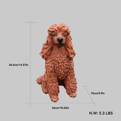Poodle Outdoor Garden Statue with Double-Sided “Welcome/ON Patrol” Hanging Sign and Solar Lantern