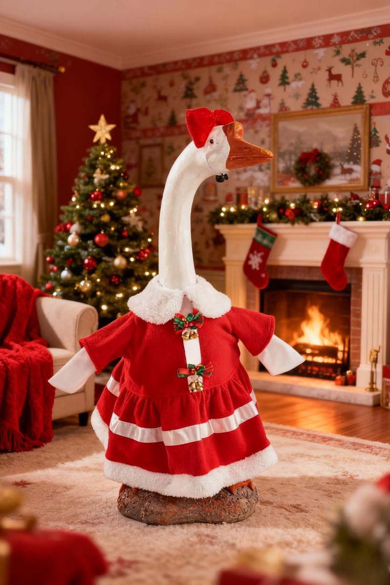Christmas Porch Goose Outfit - 23" Goose Costume Festive Outfit for Cement Plastic Porch Goose