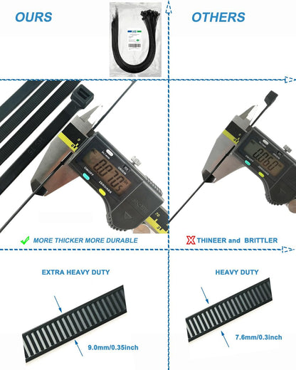 HS Extra Long Heavy Duty Zip Tie Straps (50 Pack) Thick 0.35 Inch Plastic Duct Zip Ties Heavy Duty