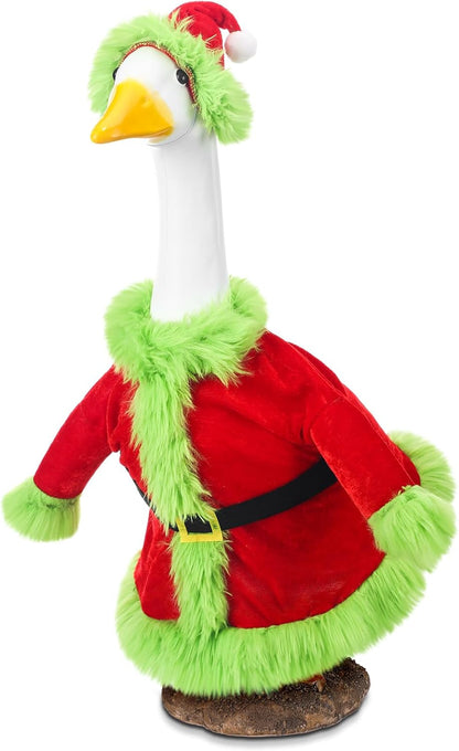 Christmas Porch Goose Outfit for 23" High Cement or Plastic Green Santa Claus Costume Lawn
