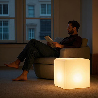 Mr.Go 20-inch LED Lighted Cube Table, Large LED Cube Chair Light, 16 RGB Colors Glowing Cube Seat