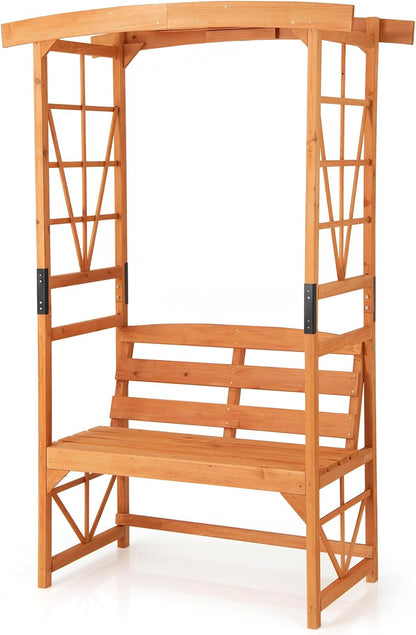 Giantex Garden Arbor with Bench - Wooden Garden Arch Trellis for Climbing Plants Vines, 2-Person