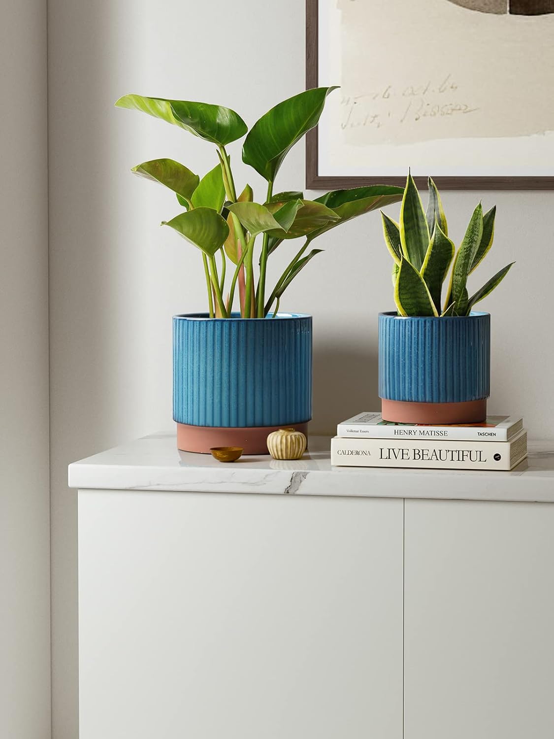 LE TAUCI Ceramic Pots for Plants, 8+6.7+5.5 Inch Plant Pots Indoor, Flower Pot with Drainage Holes