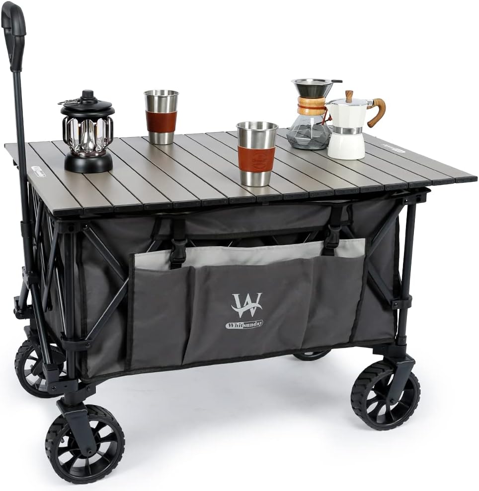 Whitsunday Folding Collapsible Utility Wagon, 400Lbs Heavy Duty Outdoor Park Beach Wagon with Table