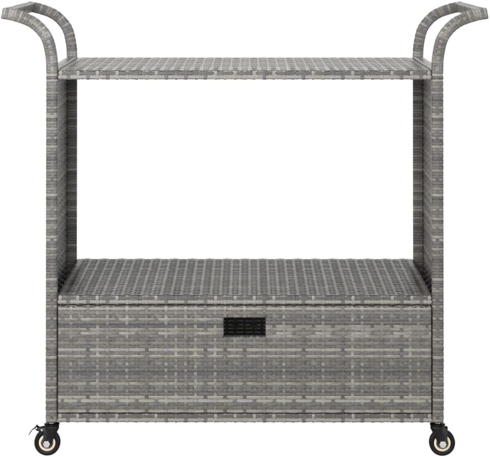 Outdoor Rolling Wicker Bar Cart with Drawer, Portable Bar Cart with Wheels, Patio Kitchen Island