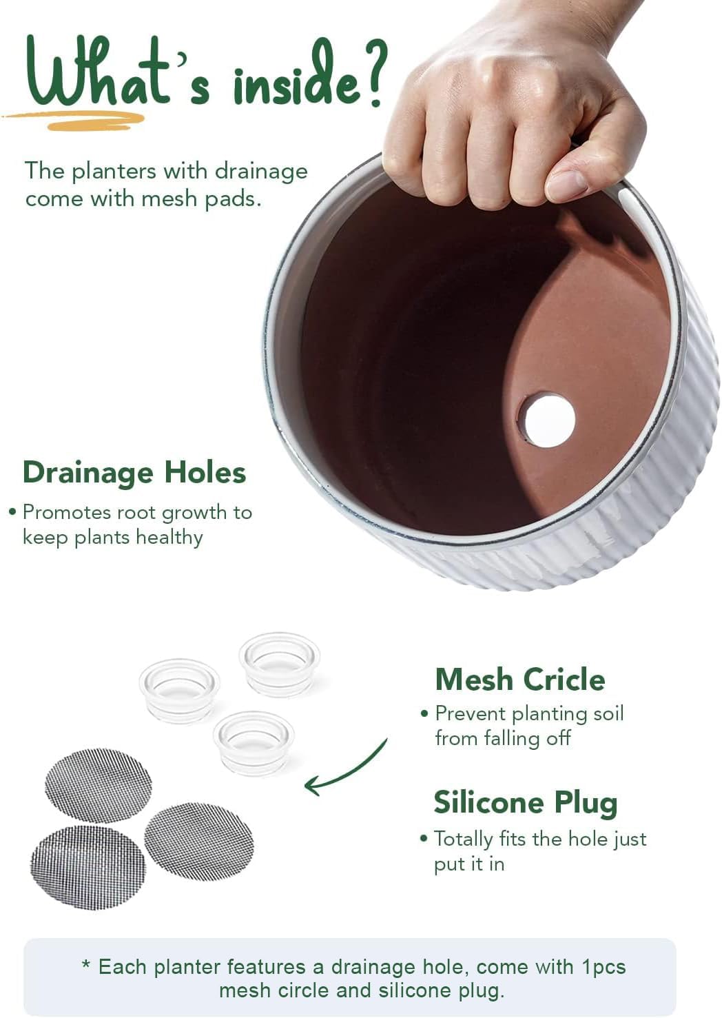 LE TAUCI Ceramic Pots for Plants, 8+6.7+5.5 Inch Plant Pots Indoor, Flower Pot with Drainage Holes