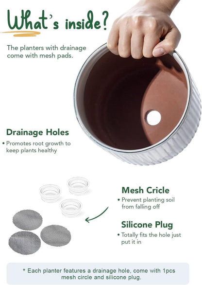 LE TAUCI Ceramic Pots for Plants, 8+6.7+5.5 Inch Plant Pots Indoor, Flower Pot with Drainage Holes