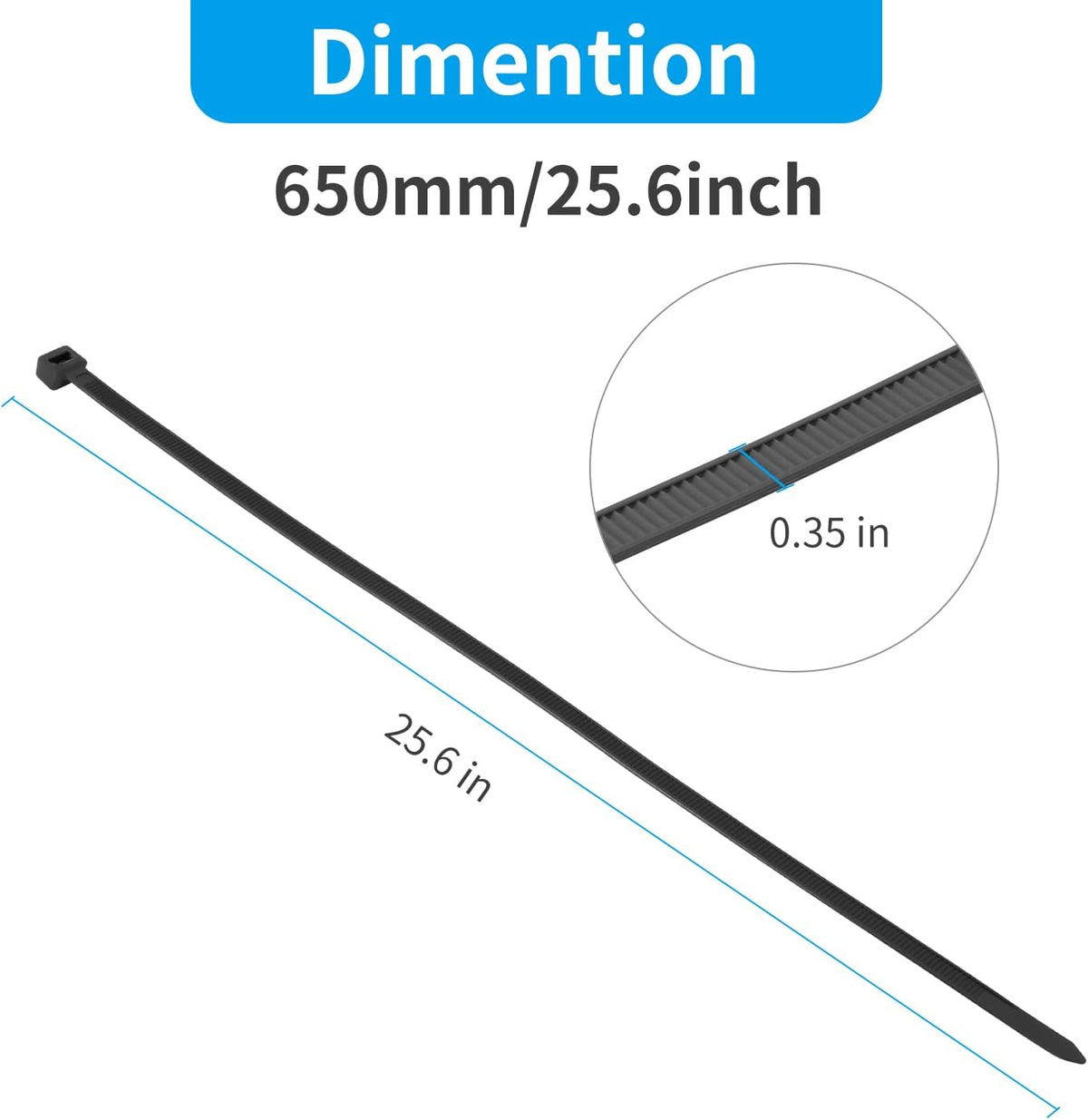 XINGO 26 inch Black Zip Ties Heavy Duty 100 Pack, 200 LBS Ultra Strong Plastic Wire Ties, Large
