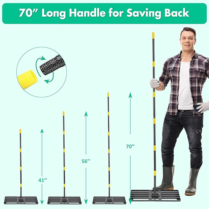 Lawn Leveling Rake,Folding 30x10 Inch Ground Plate,56 Inch Adjustable Long Handle Yard Level Tool