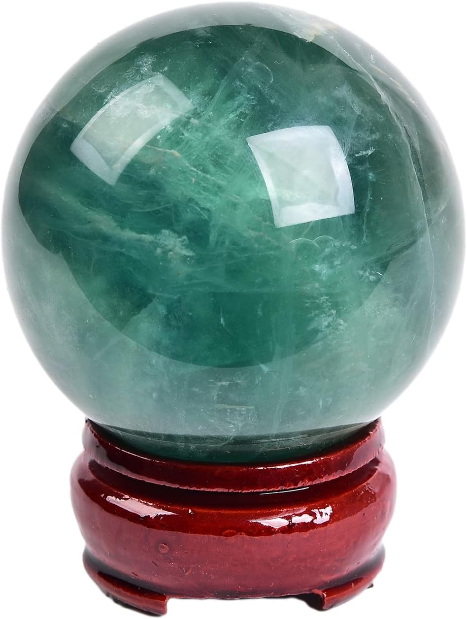 JIC Gem Small Natural Fluorite Crystal Ball Green Purple Quartz Healing Gemstone Sphere with