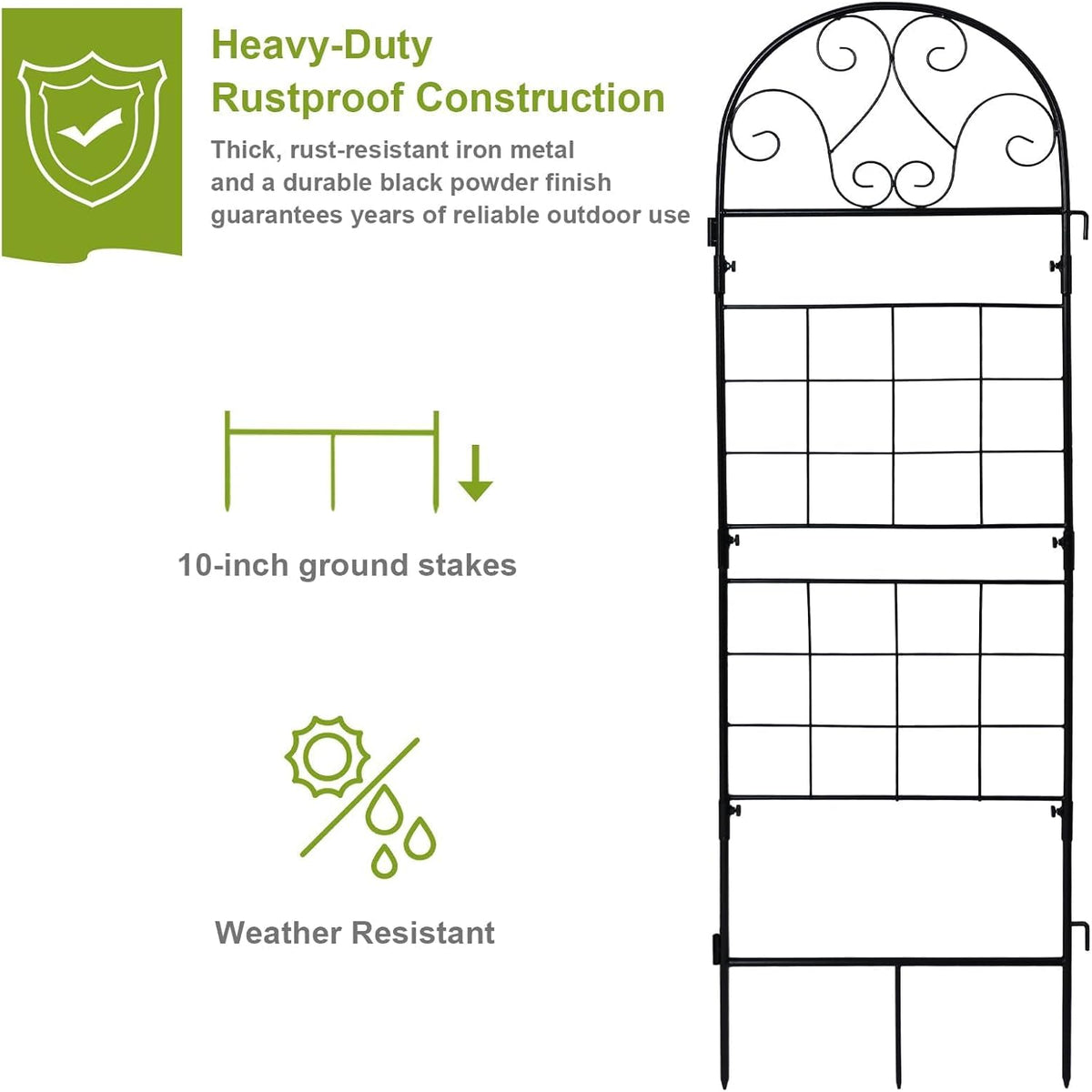 hogardeck 1PC 45x35 Inch Heavy Duty Metal Trellis - Black Rustproof Coated Outdoor Garden Support