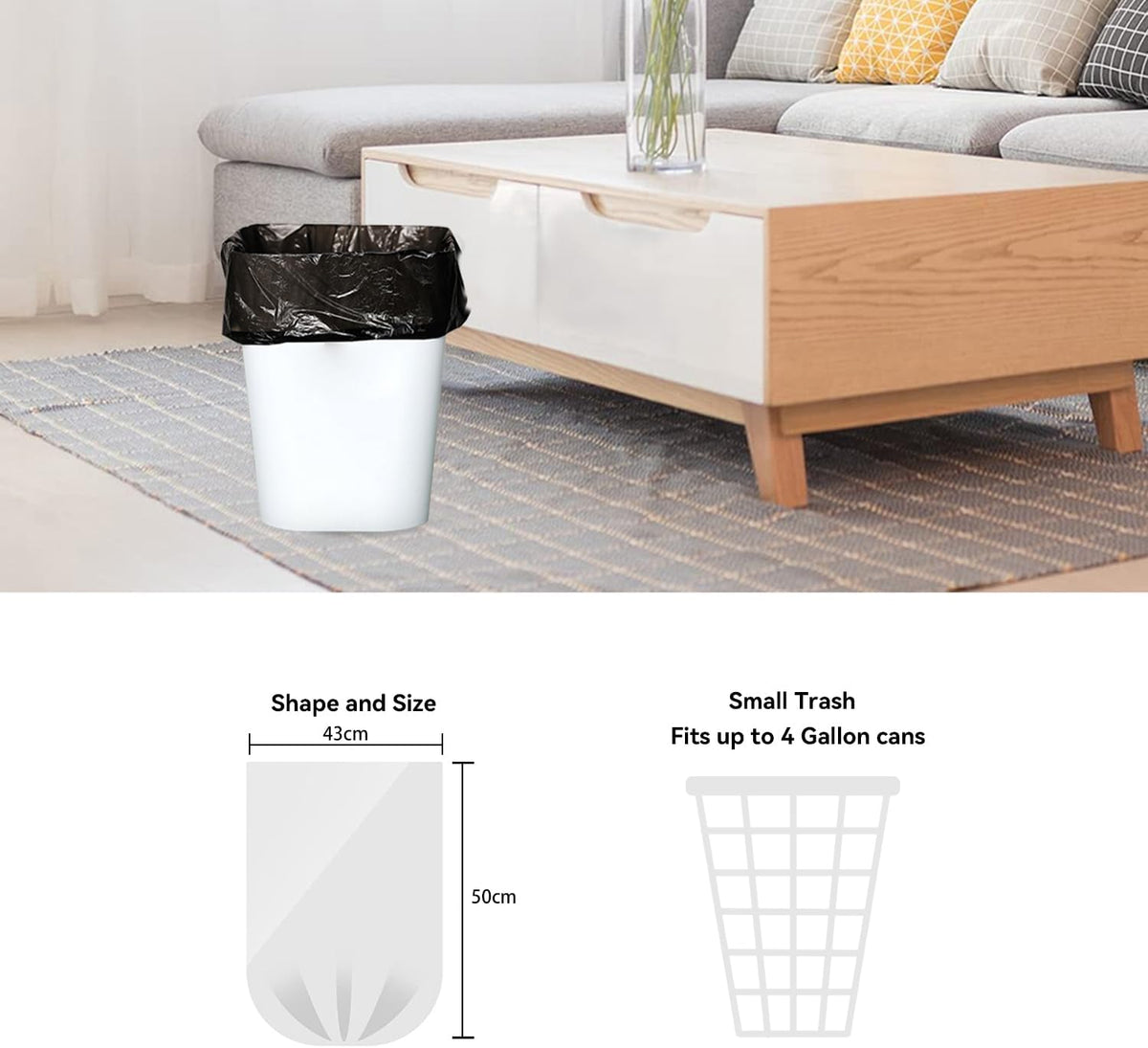 4 Gallon Trash Bag, Pack of 100, Multipurpose Small Garbage Bags for Home, Office, Yard