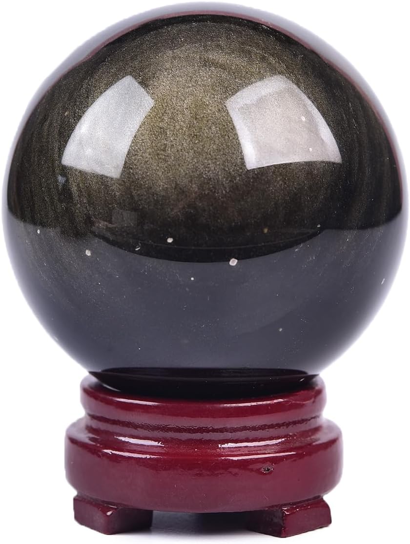 JIC Gem Golden Obsidian Crystal Sphere Large Healing Crystal Ball with Stand Ornament Meditation
