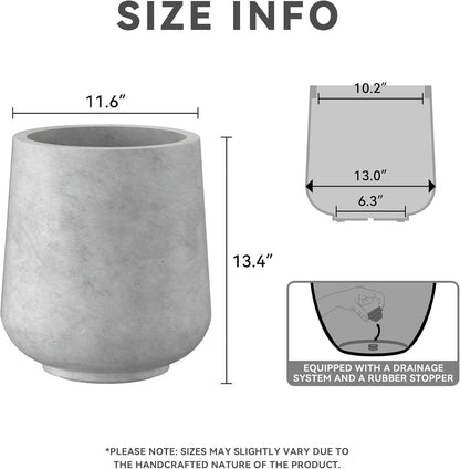 Kante 11.6" Dia Round Concrete Planter, Outdoor Indoor Large Plant Pots Containers with Drainage